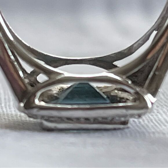 P*M .925 Sterling Silver Cushion Cut Blue Topaz Diamond Halo Ring Pendant Set - Picture 13 of 16